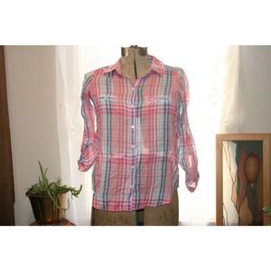 OLD NAVY BUTTON up Blouse,old navy button down shirt,hot pink plaid shirt
